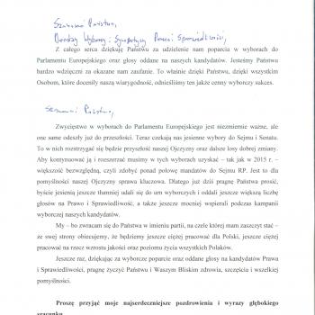 List prezesa Jarosława Kaczyńskiego